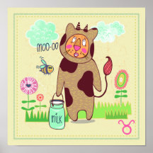 タウラスブルキャット〔占星術の〕十二宮図子供部屋プリント