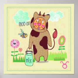 タウラスブルキャット〔占星術の〕十二宮図子供部屋プリント ポスター