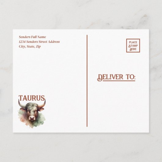 タウラスブル〔占星術の〕十二宮図をテーマにした誕生日パーティー インビテーションポストカード (裏面)