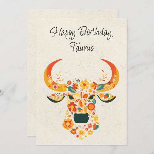 タウラスブル〔占星術の〕十二宮図フローラ誕生日カード (正面/裏面)