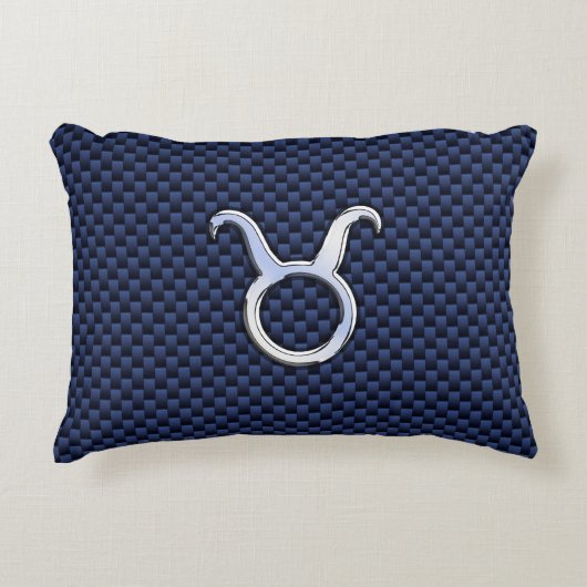 タウラスモダン〔占星術の〕十二宮図サインブルー炭素繊維プリント アクセントクッション (正面)