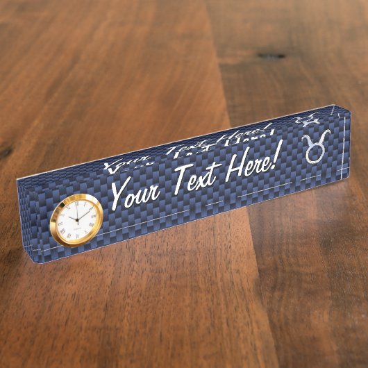 タウラスモダン〔占星術の〕十二宮図サインブルー炭素繊維プリント デスクネームプレート (側面)