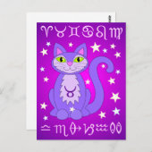 タウラス〔占星術の〕十二宮図キャットパープルポストカード ポストカード (正面/裏面)