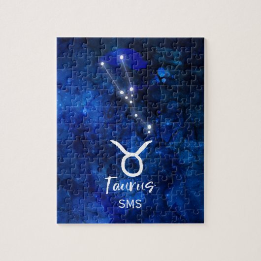タウラス〔占星術の〕十二宮図コンステレーションブルー銀河系モノグラム ジグソーパズル (縦)