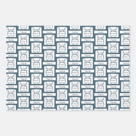 タウラス〔占星術の〕十二宮図サインおもしろい引用文ブルー文字誕生日 ラッピングペーパーシート (正面2)