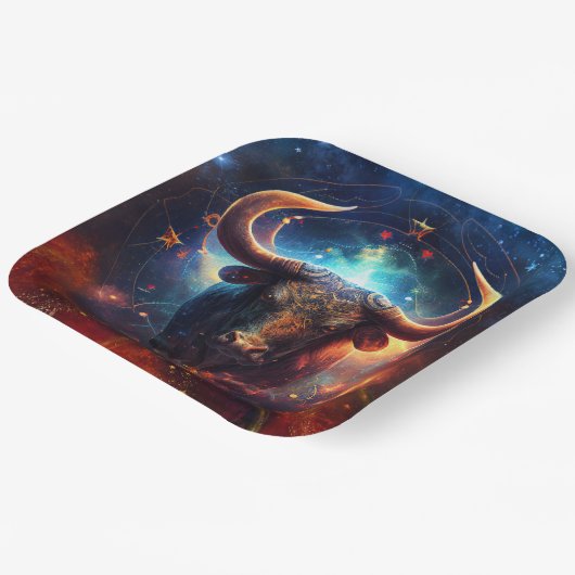 タウラス〔占星術の〕十二宮図サインウォーター色デザイン ペーパープレート (傾斜あり)