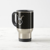 タウラス〔占星術の〕十二宮図サインオンブラックカーボンファイバープリント トラベルマグ (正面左)