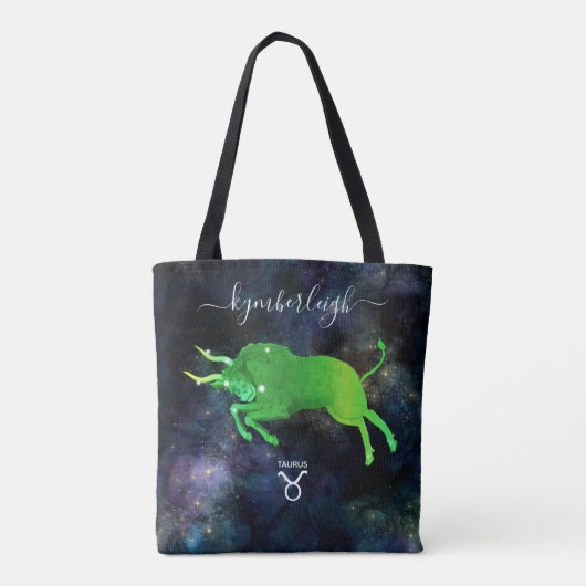 タウラス〔占星術の〕十二宮図サインコズミックモノグラム名グリーングレー トートバッグ (裏面)