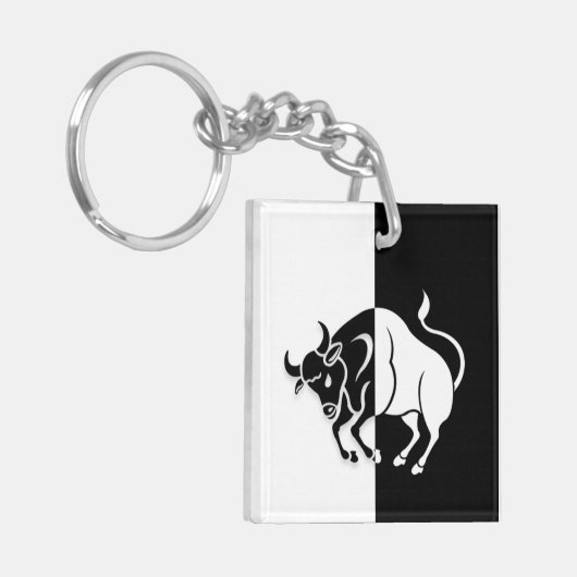 タウラス〔占星術の〕十二宮図サイン、白黒キーチェーン キーホルダー (正面左)