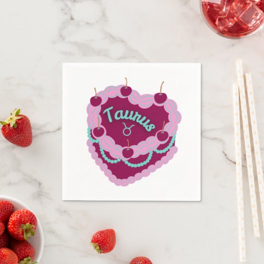 タウラス〔占星術の〕十二宮図パステルハートお誕生日ケーキ スタンダードカクテルナプキン (インサイチュ)