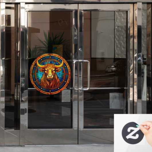 タウラス〔占星術の〕十二宮図フェイクサインステンドグラス窓にしがみつく ウィンドウサイン (オフィスドア)