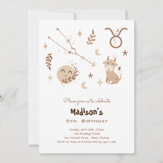 タウラス〔占星術の〕十二宮図ボホ子供の誕生日招待状 招待状 (正面)