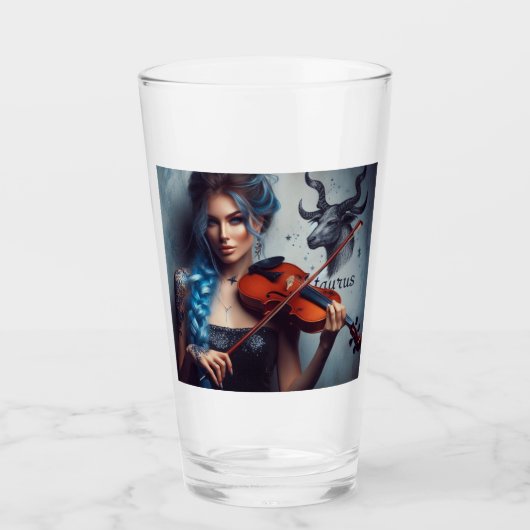 タウラス〔占星術の〕十二宮図ミュージシャンヴァイオリン タンブラーグラス (正面)