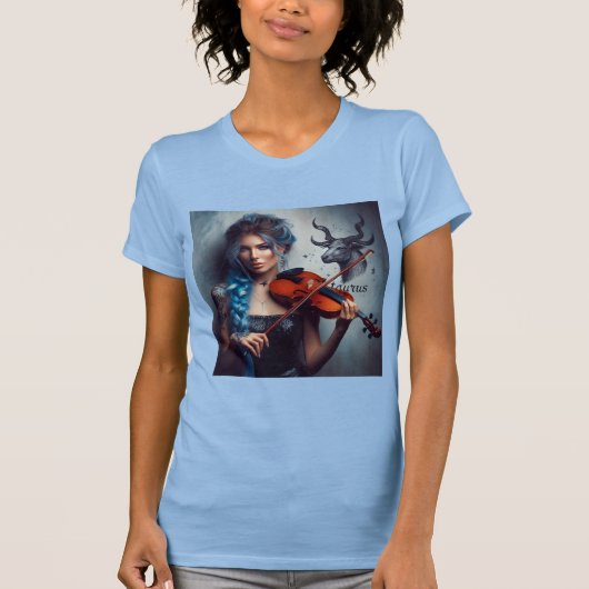 タウラス〔占星術の〕十二宮図ミュージシャンヴァイオリン Tシャツ (正面)