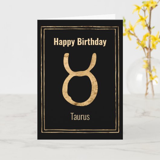 タウラス〔占星術の〕十二宮図星占金ゴールドハッピーバースデー カード (黄色い花)