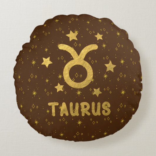 タウラス〔占星術の〕十二宮図自然ブラウンラウンドピロー ラウンドクッション (正面)