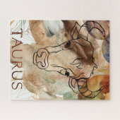 タウロスのブルブラウン金ゴールド花の惑星水色 ジグソーパズル (横)