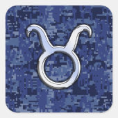 タウロスモダン〔占星術の〕十二宮図サインブルーデジタルカモフラージュ スクエアシール (正面)