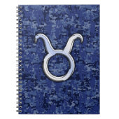 タウロスモダン〔占星術の〕十二宮図サインブルーデジタルカモフラージュ ノートブック (正面)