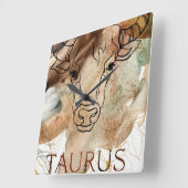 タウロス・ブル・ブラウン・金ゴールド・フラワーズ惑星星占 スクエア壁時計 (傾斜)