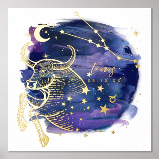 タウロス・ブル〔占星術の〕十二宮図カスタム誕生日のサイン 箔ポスター (正面)