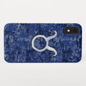 タウロス〔占星術の〕十二宮図オンネイビーブルーデジタル迷彩柄 Case-Mate iPhoneケース (裏面(横))