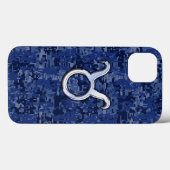 タウロス〔占星術の〕十二宮図オンネイビーブルーデジタル迷彩柄 Case-Mate iPhoneケース (裏面 (横))