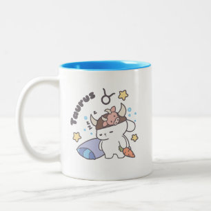 タウロス〔占星術の〕十二宮図ドリーマー – かわいいスリーピーバニー ツートーンマグカップ