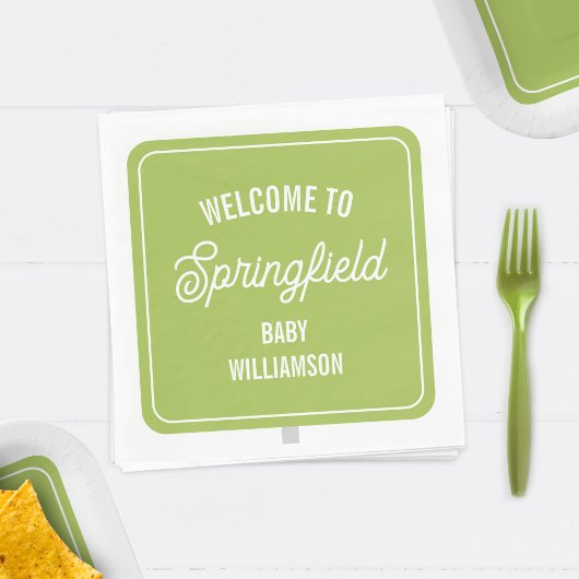 タウンウェルカムサイングリーンベビーシャワー スタンダードランチョンナプキン