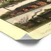 タウントンマサチューセッツ1875アンティークパノラママップ ポスター (角)