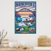 タウンビュー – オレゴン，ニューポート ポスター (キッチン)