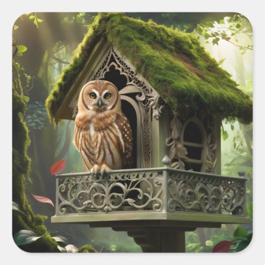 タウンフクロウと家 スクエアシール (正面)