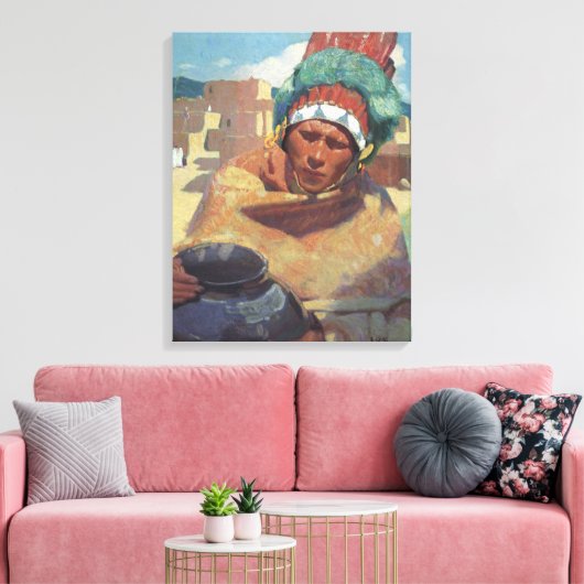 タオスインディアンホールディングザウォータージャグバイブルーメンシェイン キャンバスプリント (インサイチュ (リビング))