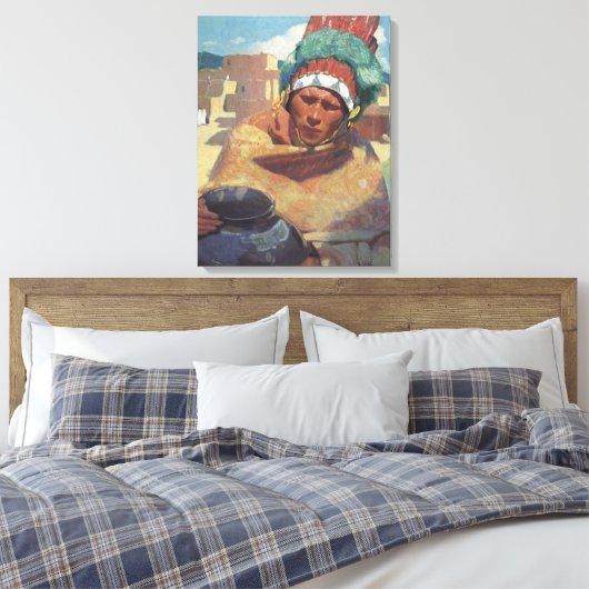 タオスインディアンホールディングザウォータージャグバイブルーメンシェイン キャンバスプリント (インサイチュ (寝室))