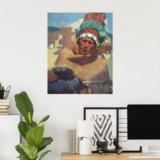 タオス先住民アメリカインディアンポートレート ポスター (ホームオフィス)