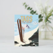 タオス・ニューメキシコのスキーのポスター ポストカード (スタンド正面)
