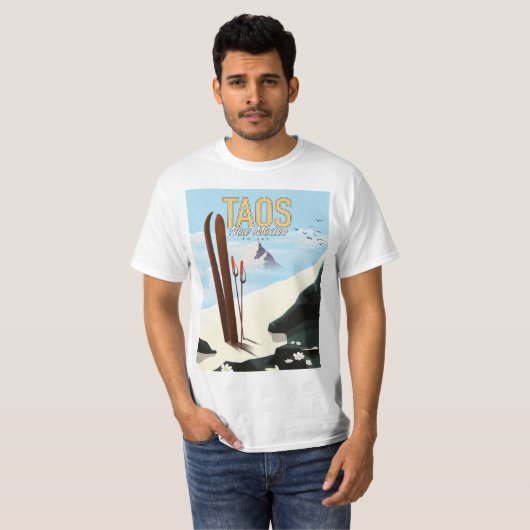 タオス・ニューメキシコのスキーのポスター Tシャツ (正面フル)