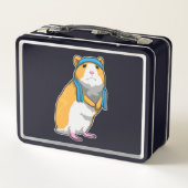 タオルでフィットネスするハムスター メタルランチボックス (裏面)