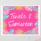 タオルと日焼け止めサイン |プールパーティーシンボルや象徴 (正面)