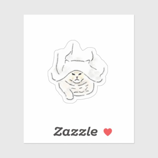 タオルを巻いたかわいい猫の手描きアート シール (シート)