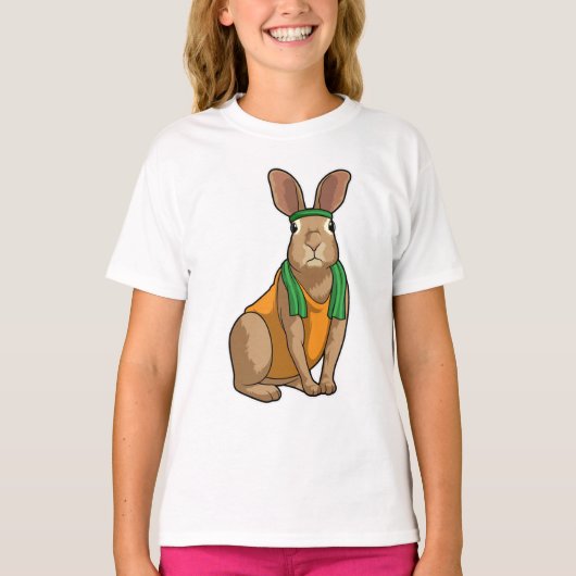 タオルを持ったランナーのウサギ Tシャツ (正面)