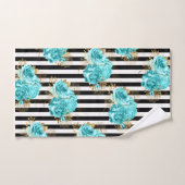 タオルセットアクアブルーフローラブラックVert.ストライプ バスタオルセット (ハンドタオル)