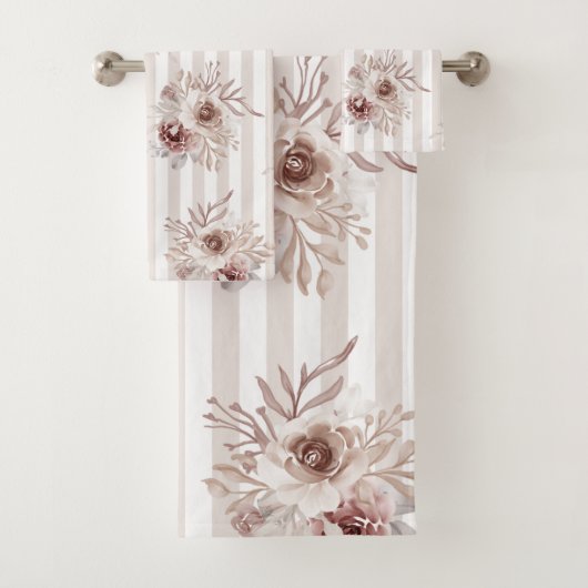 タオルセットニュートラルブラウンズフローラバー。ホワイトストライプ バスタオルセット (インサイチュ)