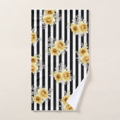 タオルセット黄色フローラ頂点黒ストライプ色 バスタオルセット (ハンドタオル)