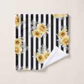 タオルセット黄色フローラ頂点黒ストライプ色 バスタオルセット (ウォッシュタオル)