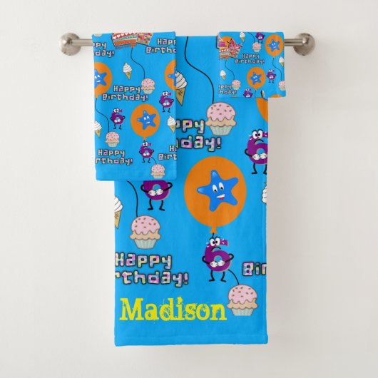 タオルセット、ハッピー6誕生日#6ブルー バスタオルセット (インサイチュ)