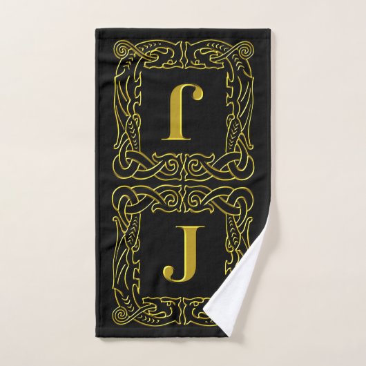 タオルセット – Monogram J - Celtic Dragon Frame (ハンドタオル)