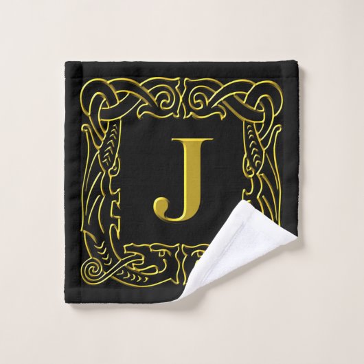 タオルセット – Monogram J - Celtic Dragon Frame (ウォッシュタオル)