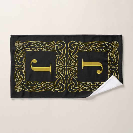 タオルセット – Monogram J - Celtic Dragon Frame (ハンドタオル)