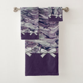 タオルバスセットラベンダーとパーソナライズされたボウズ バスタオルセット